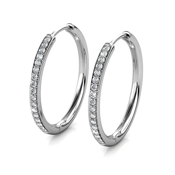 Cate & Chloe Bianca 18k White Gold Plated 25mm Hoop Earrings with Swarovski - Picture 1 of 4